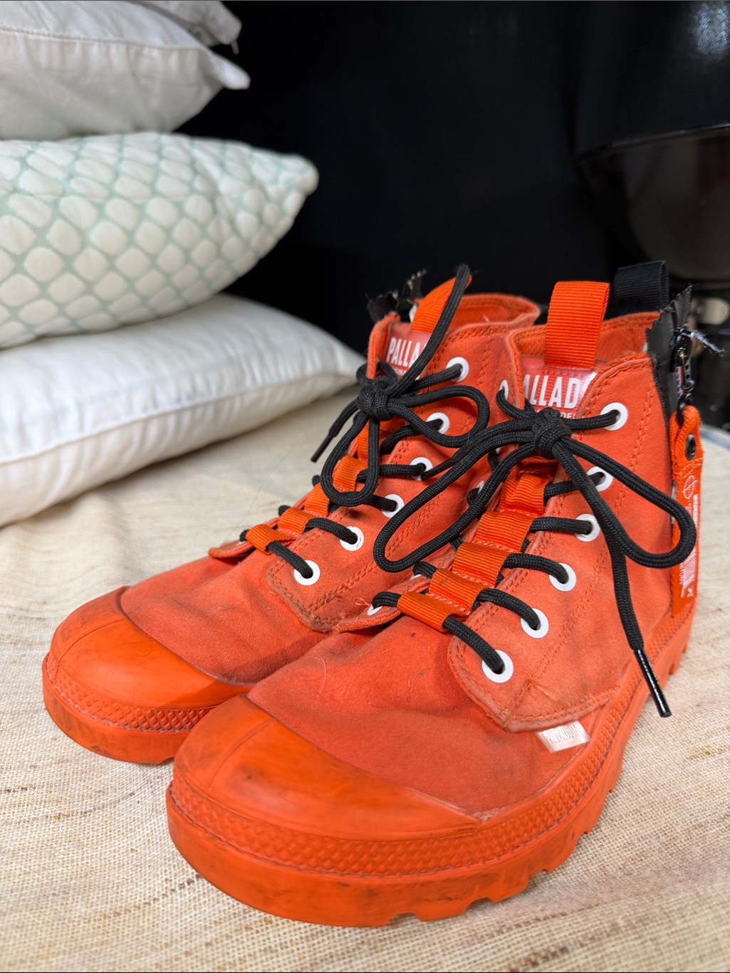 Palladium Orange Canvas High-Top Sneakers With Black Laces